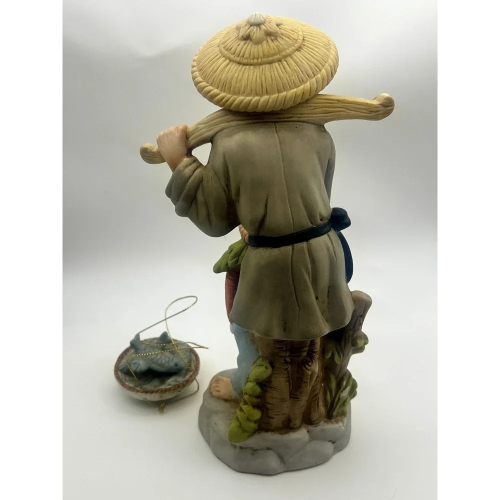 Vintage Asian Fisherman Figurine Coastal Cottage Maritime Decor